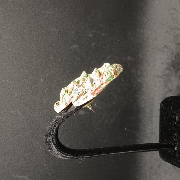 vintage multicolor glitter fabric ruffle pierced earrings - Picture 2 of 3